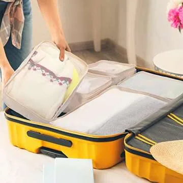 2 Packs 6 Set Travel Packing Cubes Luggage Organizer Set Lightweight Suitcase Organizer Bags with Shoe Bag Travel Packing Organizers for Clothes Cosmetic Toiletries Travel Accessories (Beige)