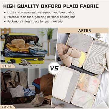 2 Packs 6 Set Travel Packing Cubes Luggage Organizer Set Lightweight Suitcase Organizer Bags with Shoe Bag Travel Packing Organizers for Clothes Cosmetic Toiletries Travel Accessories (Beige)