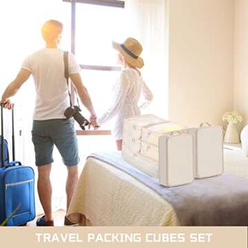 2 Packs 6 Set Travel Packing Cubes Luggage Organizer Set Lightweight Suitcase Organizer Bags with Shoe Bag Travel Packing Organizers for Clothes Cosmetic Toiletries Travel Accessories (Beige)