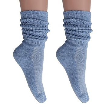 AWS/American Made Slouch Scrunch Socks for Women Knee High Cotton Socks Shoe Size 5 to 10 (Light Blu...