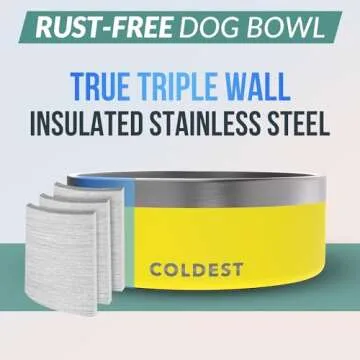 Coldest Dog Bowl - Anti Rust Metal & Non Slip Dog Bowls Large, Spill Proof Heavy Duty 3 Layers Insulated Dog Bowl - Food and Water Bowl for Dogs, Cats & Pets, Dishwasher Safe (64 oz, Solar Yellow)