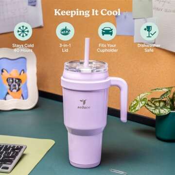REDUCE 40 oz Stainless Steel Tumbler - Dual-Wall Vacuum Insulated Travel Mug, Sweat-Proof Lid & Reus...