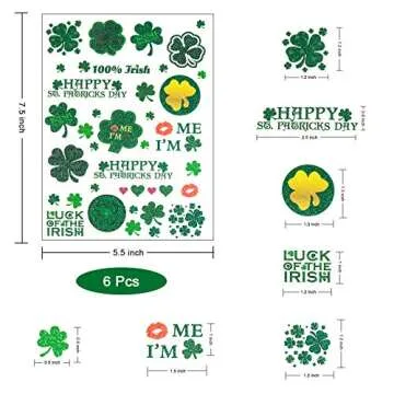 6 Sheets St Patricks Day Tattoos Unique St Patricks Day Face Shamrock Stickers Gifts Apparel Accesso...