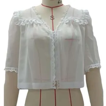 Women Chiffon Blouses Vintage Ruffle Hem Mesh Shirt Short Sleeve Button Down Babydoll Top Summer Y2k Going Out Tops (White, S)