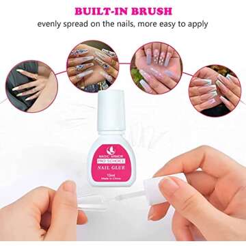 MAGIC ARMOR Nail Glue（60ml） for Acrylic Nails,Brush on Nail Glue for Broken Nails Professional Quick & Strong False Nail Tip Glue,Super Adhesive Nail Bond,4pcs Nail Glue Bulk for Fake Nails