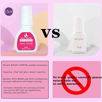 MAGIC ARMOR Nail Glue（60ml） for Acrylic Nails,Brush on Nail Glue for Broken Nails Professional Quick & Strong False Nail Tip Glue,Super Adhesive Nail Bond,4pcs Nail Glue Bulk for Fake Nails