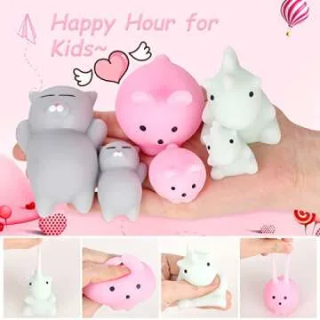 6PCS Squishy Toys for Kids - 3 Large + 3 Small Kawaii Mochi Squishy Stress Relievers, Cute Rabbit & taba Squishy Cat Party Favors, Anxiety Relief Toys