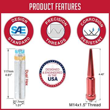 Spiked 4.4" Long Lug Nuts for Chevy Ford Ram Trucks