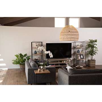 KOUBOO 1050101 Open Weave Cane Rib Bell Hanging Ceiling Lamp, One Size, Wheat