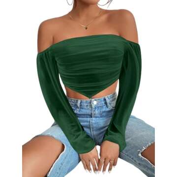 Avanova Women's Off Shoulder Crop Top in Dark Green - Stylish Fit