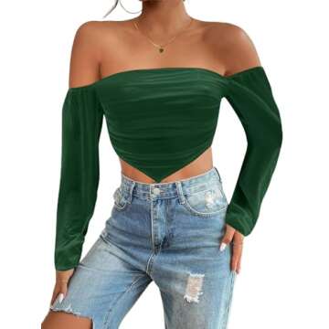 Avanova Women's Off Shoulder Crop Top in Dark Green - Stylish Fit