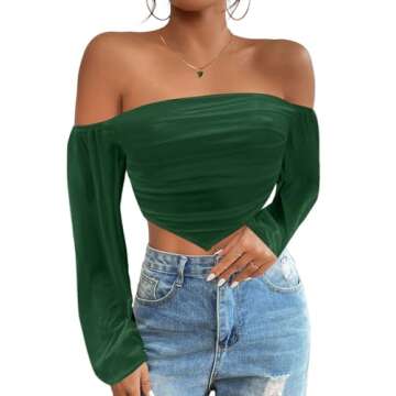 Avanova Women's Off Shoulder Crop Top in Dark Green - Stylish Fit