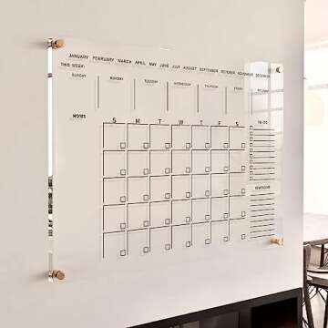 Classic Acrylic Calendar for Wall | Oversize 24' X 18' | Clear Home Office Glass Calander Dry Erase ...