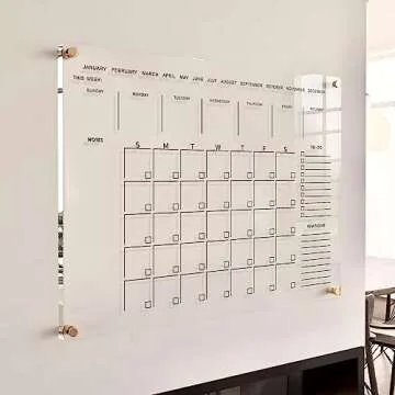 Classic Acrylic Calendar for Wall | Oversize 24' X 18' | Clear Home Office Glass Calander Dry Erase ...