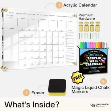 Classic Acrylic Calendar for Wall | Oversize 24' X 18' | Clear Home Office Glass Calander Dry Erase Board Large Reusable Whiteboard Big Monthly Family Planner 9X Liquid Chalk Markers