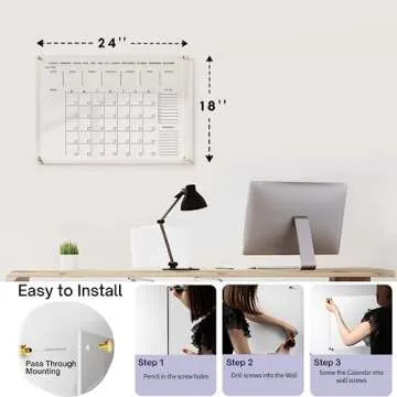 Classic Acrylic Calendar for Wall | Oversize 24' X 18' | Clear Home Office Glass Calander Dry Erase Board Large Reusable Whiteboard Big Monthly Family Planner 9X Liquid Chalk Markers