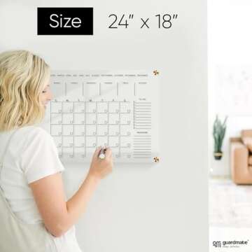 Classic Acrylic Calendar for Wall | Oversize 24' X 18' | Clear Home Office Glass Calander Dry Erase Board Large Reusable Whiteboard Big Monthly Family Planner 9X Liquid Chalk Markers