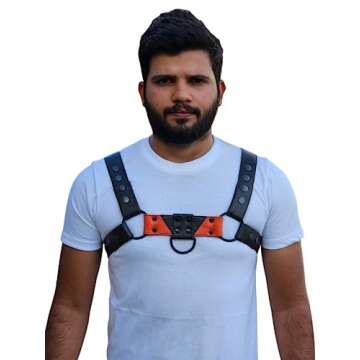 ZAWIAR Men's Leather Body Chest Harness Gay Adjustable Belt 34" to 44" (Orange)