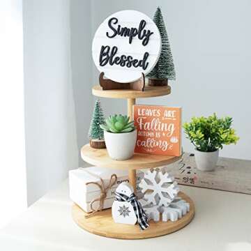 Fall Tiered Tray Stand - 3 Tier Serving Tray with Heart Topper for All Occasions