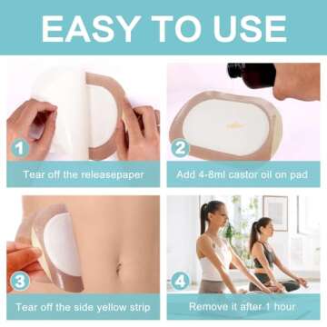 Castor Oil Pack Wrap, Organic Cotton Castor Oil Patches Disposable, Self-Adhesive Castor Oil Wrap Pads, Portable Anti Leakage No Wash Castor Oil Packs Kit