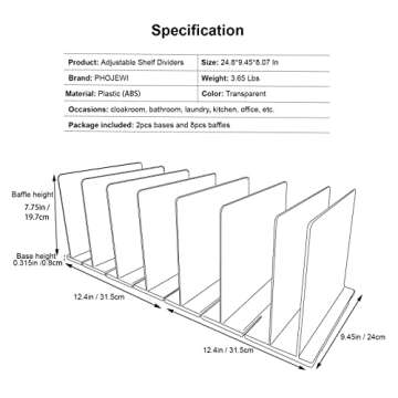PHOJEWI Purse Organizer for Closet, Adjustable Clear Shelf Dividers for Closet Organization Plastic ...