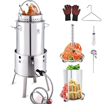 ARC 32QT Stainless Steel Turkey Fyrer Kit With Burner, Seafood Boil Pot And Burner With Basket,Crawf...
