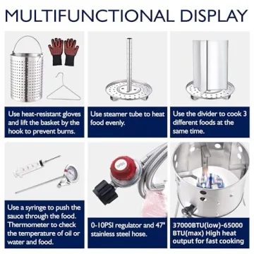 ARC 32QT Stainless Steel Turkey Fyrer Kit With Burner, Seafood Boil Pot And Burner With Basket,Crawfish Boil Tamale Steamer Crab Boil Pot With Injector Thermometer, High Temperature Resistant Gloves