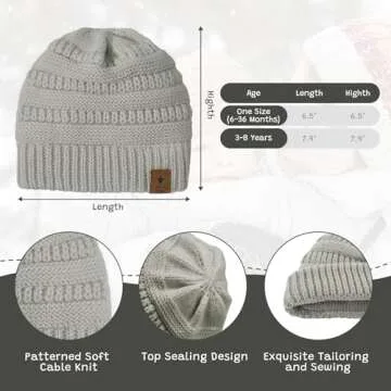 Durio Soft Warm Knitted Baby Hats Caps Cute Cozy Chunky Winter Infant Toddler Baby Beanies for Boys Girls 3 Pack Black & Light Grey & Navy