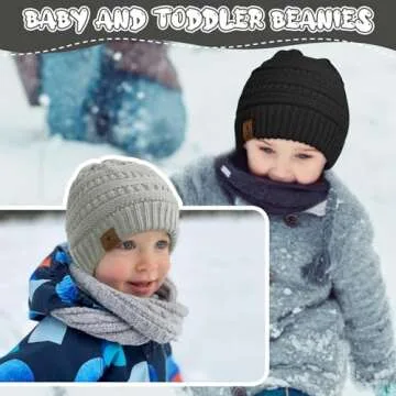 Durio Soft Warm Knitted Baby Hats Caps Cute Cozy Chunky Winter Infant Toddler Baby Beanies for Boys Girls 3 Pack Black & Light Grey & Navy
