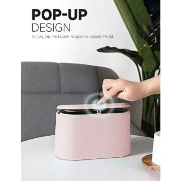 MONGTINGLU Mini Trash Can with Lid Removable Small Garbage Can, Tiny Plastic Trash Bin, Pop Up Countertop Wastebasket, Counter Garbage Lint Bin for Bathroom,Office,Kitchen,Desk,Coffee Table(Pink)