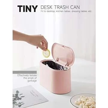 MONGTINGLU Mini Trash Can with Lid Removable Small Garbage Can, Tiny Plastic Trash Bin, Pop Up Countertop Wastebasket, Counter Garbage Lint Bin for Bathroom,Office,Kitchen,Desk,Coffee Table(Pink)