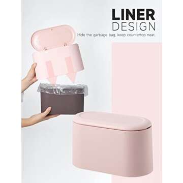MONGTINGLU Mini Trash Can with Lid Removable Small Garbage Can, Tiny Plastic Trash Bin, Pop Up Countertop Wastebasket, Counter Garbage Lint Bin for Bathroom,Office,Kitchen,Desk,Coffee Table(Pink)