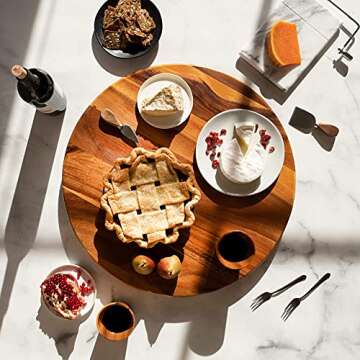 Villa Acacia Lazy Susan 22 Inch Wooden Turntable Organizer