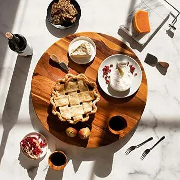 Villa Acacia Lazy Susan 22 Inch Wooden Turntable Organizer