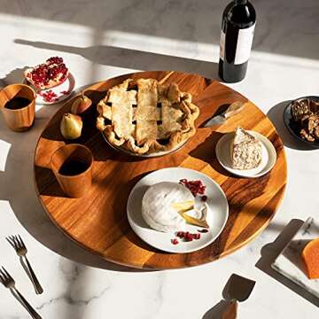 Villa Acacia Lazy Susan 22 Inch Wooden Turntable Organizer