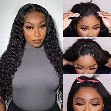 U Part Wigs Human Hair Wigs for Black Women Deep Wave Human Hair 180% Density Brazilian Hair Full He...