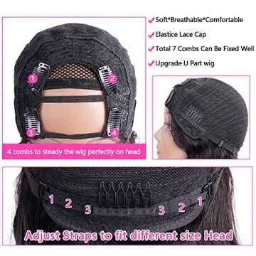 U Part Wigs Human Hair Wigs for Black Women Deep Wave Human Hair 180% Density Brazilian Hair Full Head Clip in Half Wig V Part Glueless wigs Human Hair Pre Plucked U Shape Wigs Natural Color(22 inch)