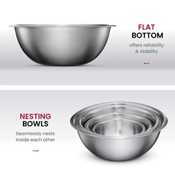 Stainless Steel Mixing Bowls Set of 5 - Easy Clean