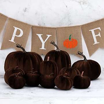 Gresorth 12pcs Large Fake Velvet Halloween Pumpkins Artificial Handmade Fall Harvest Centerpiece Decoration for Home Kitchen Farmhouse Thanksgiving Wedding - Brown