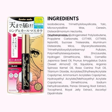 HEROINE MAKE by KISSME Long & Curl Up Waterproof Mascara Black, Lengthening & Volume Fiber Tubing Mascara Makeup, WP 01