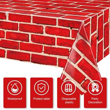 Tiamon Red Brick Tablecloths Brick Sheet Table Cover Brick Stone Wall Backdrop for Christmas Holiday Party Fireplaces Chimneys Decorations Photography Supplies, 54 x 108 Inches(3 Pcs)