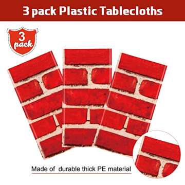 Tiamon Red Brick Tablecloths Brick Sheet Table Cover Brick Stone Wall Backdrop for Christmas Holiday Party Fireplaces Chimneys Decorations Photography Supplies, 54 x 108 Inches(3 Pcs)