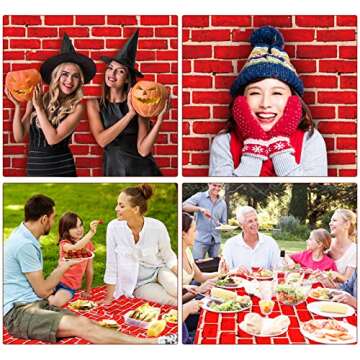 Tiamon Red Brick Tablecloths Brick Sheet Table Cover Brick Stone Wall Backdrop for Christmas Holiday Party Fireplaces Chimneys Decorations Photography Supplies, 54 x 108 Inches(3 Pcs)
