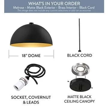 Melrose Pendant Light | Modern Farmhouse Style | 18-inch Dome