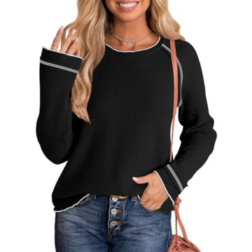 Dokotoo Women's Long Sleeve Waffle Knit Tops - Trendy Casual & Dressy