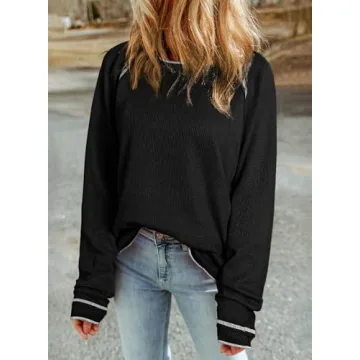 Dokotoo Women's Waffle Knit Long Sleeve Tops for Spring