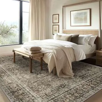 BEIMO Area Rugs for Living Room Bedroom, 5x7 Machine Washable Stain Resistant Neutral Rug, Soft Vintage Print Sage Charcoal Carpet, Medium Pile Mat with Non Slip Rubber Backing