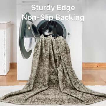 BEIMO Area Rugs for Living Room Bedroom, 5x7 Machine Washable Stain Resistant Neutral Rug, Soft Vintage Print Sage Charcoal Carpet, Medium Pile Mat with Non Slip Rubber Backing