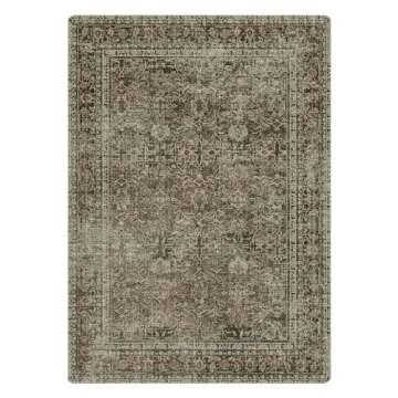 BEIMO Area Rugs for Living Room Bedroom, 5x7 Machine Washable Stain Resistant Neutral Rug, Soft Vintage Print Sage Charcoal Carpet, Medium Pile Mat with Non Slip Rubber Backing