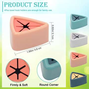 Pletpet 4Pcs Towel Hook Holder Grabber, Drill Free Self Adhesive Push Hooks Firmly, Colorful Dish Towel Holders for Kitchen Bathroom Organization